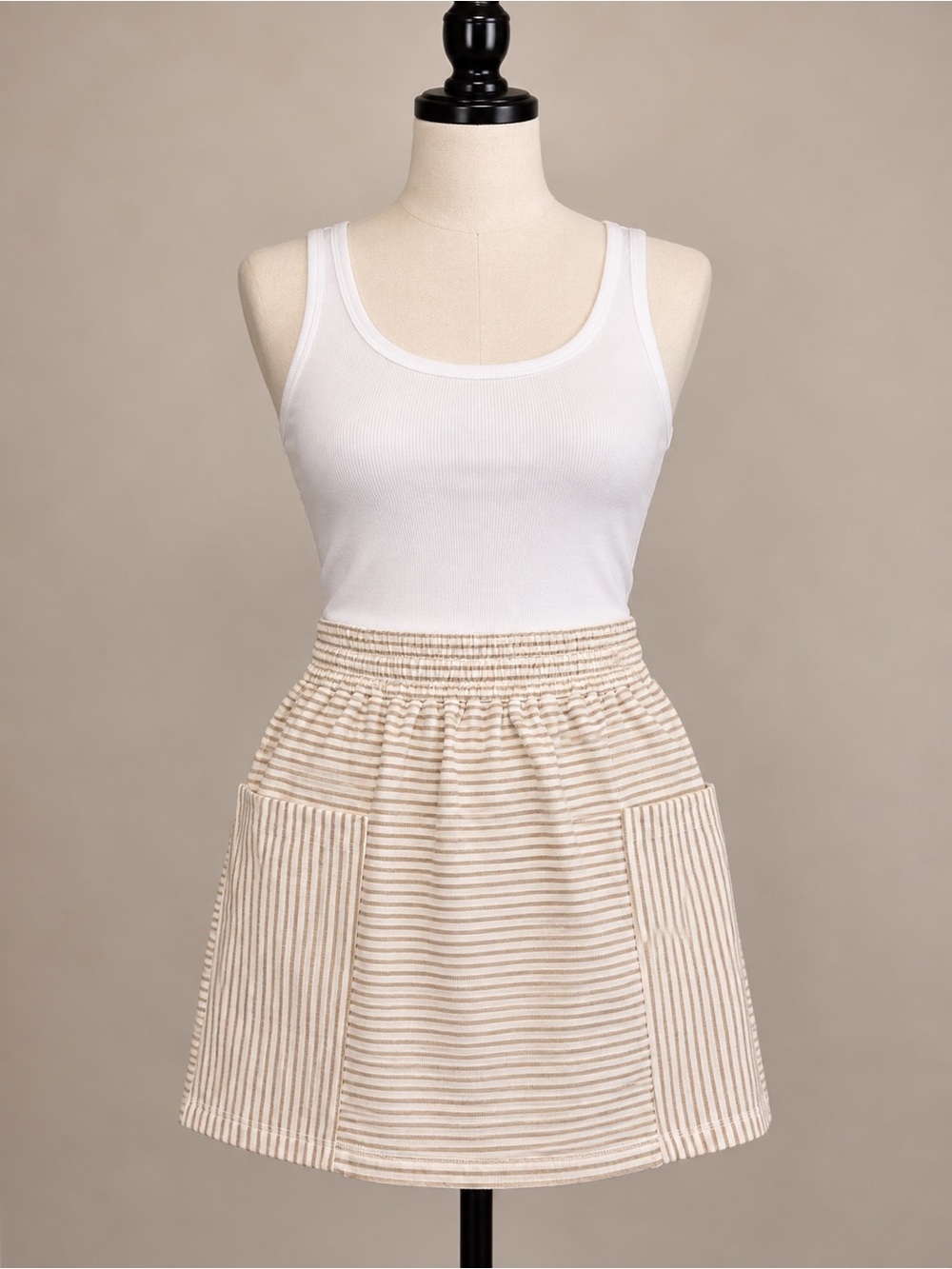 Hem & Thread Striped Smocked Waist Mini Skirt Pockets Size Small